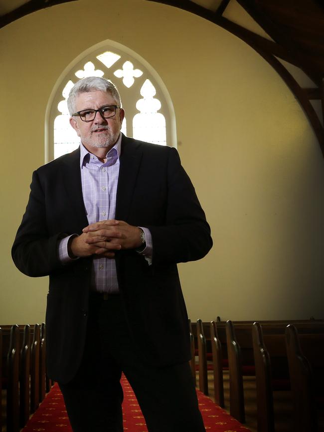 Tasmanian Anglican Bishop Richard Condie inside the St Lukes Church at Latrobe. Picture: CHRIS KIDD