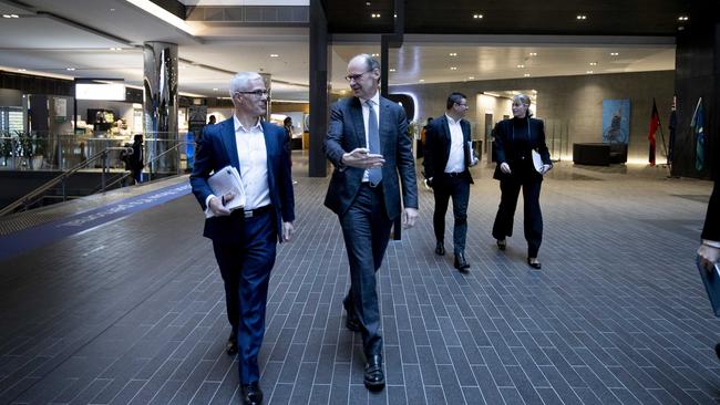 Chief risk officer Kevin Corbally and chief executive Shayne Elliott at ANZ’s headquarters in Melbourne. Picture: Arsineh Houspian.