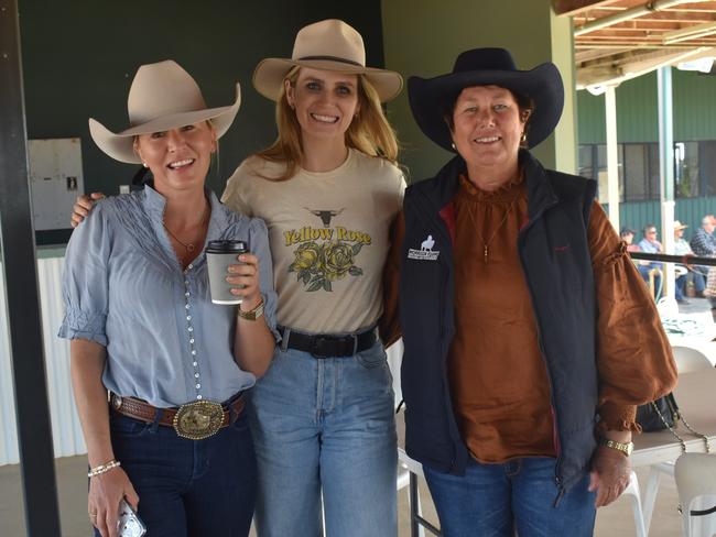 Mackay's Jordan McDowall, Townsville's Peta Nahrung and Koumala's Jodie Morrison at the 23rd annual Paradise Lagoons Campdraft on May 10, 2025.