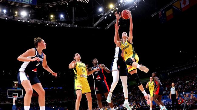 Australia's Bec Allen shoots during the Women's Basketball World Cup. Picture: AFP