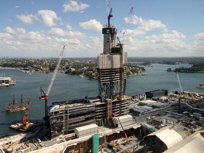 Construction on the Crown Casino building at Sydney's Barangaroo precinct. Picture: AAP