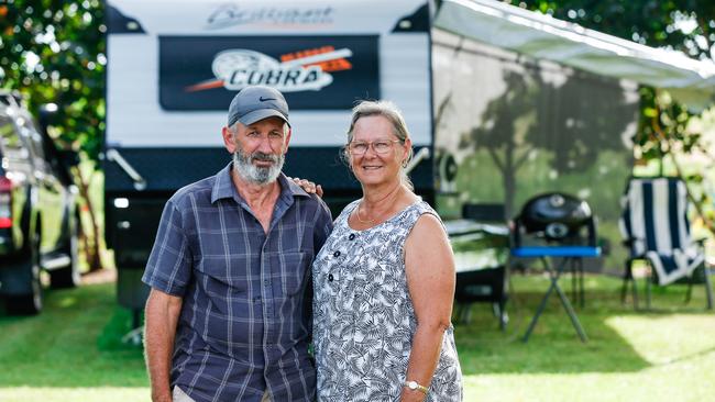 Grey nomads Roger and Sue Green are stranded at Robbie Robbins Reserve in Darwin. Picture: Glenn Campbell