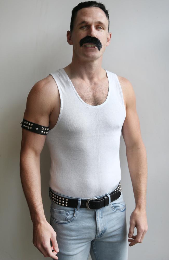 Joel Selwood strikes a pose as singer Freddie Mercury. Picture: AAP Image/Michael Dodge