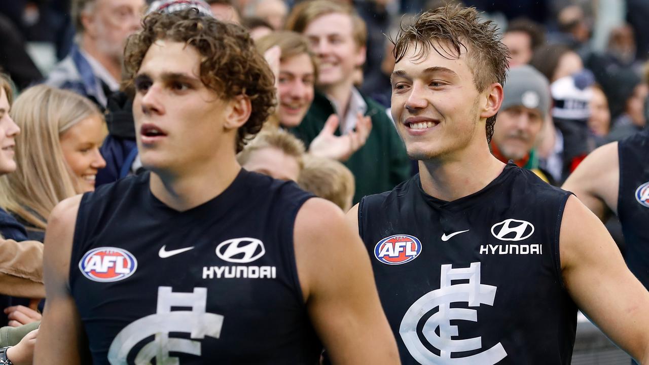 Carlton’s Charlie Curnow and Patrick Cripps. (Photo by Adam Trafford/AFL Media/Getty Images)