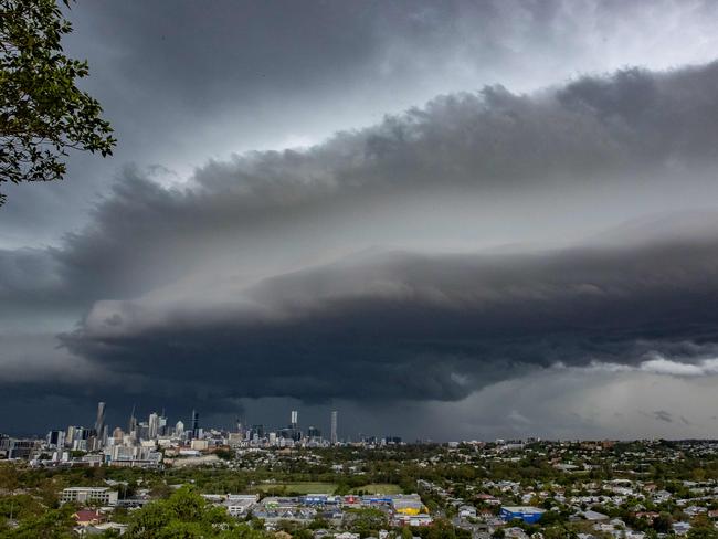 Storms clouds over Brisbane from Windsor, Monday, November 28, 2022 - Picture: Richard Walker