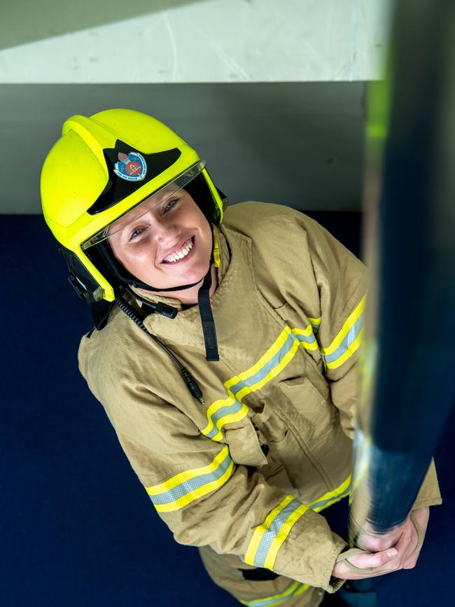 New recruit Camilla Montague said sliding down the pole is probably only fun the first time. Image: Monique Harmer