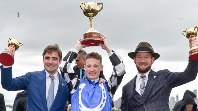 David Eustace, Mark Zahra and Ciaron Maher after their incredible success. Picture: Reg Ryan/Racing Photos via Getty Images