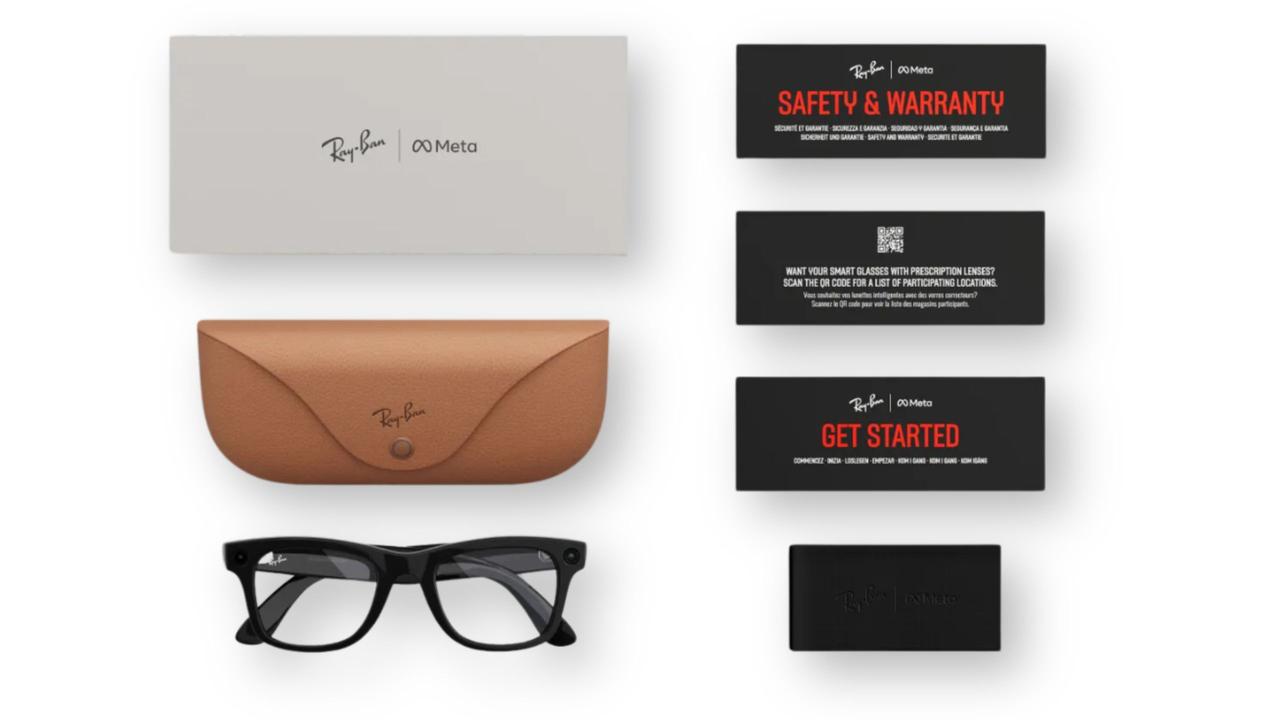 Everything in the box with the Ray-Ban Meta Wayfarer Smart Glasses. Picture: Meta