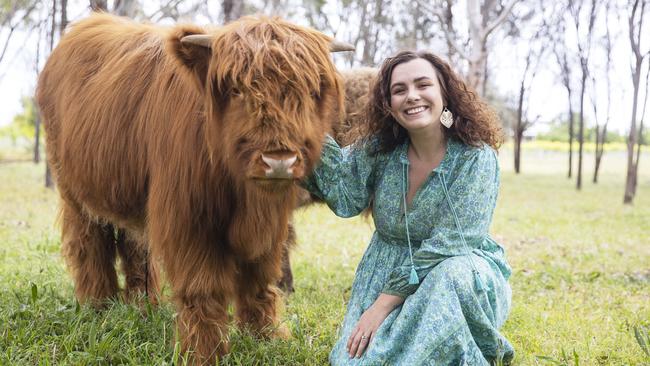 Chloe Grayling from the Fleurieu Peninsula with her Highland Cows. Picture: Simon Cross