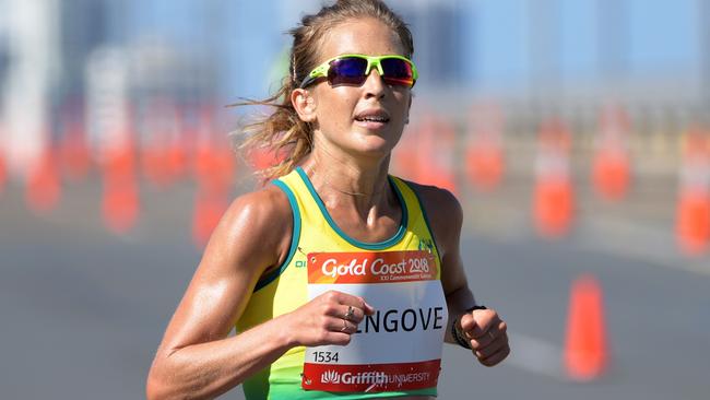 Jessica Trengove of Australia during the Women's Marathon at the XXI Commonwealth Games on the Gold Coast. Photo: AAP