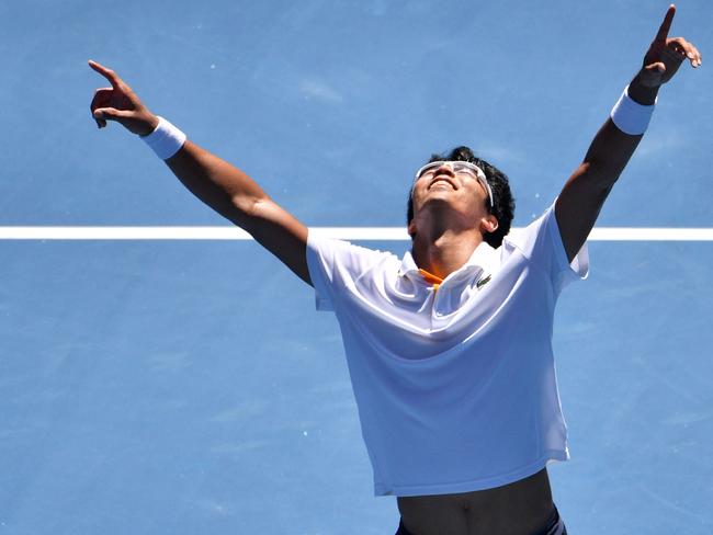 South Korea's Hyeon Chung celebrates beating Tennys Sandgren