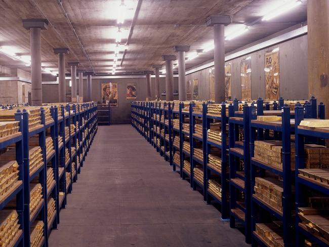 Gold bullion bars in the vaults at the Bank of England in London in handout photo obtained from 22/10/2008 from Bank of England press office.