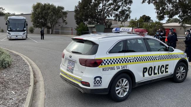 A school bus full of children has been stuck at Victor Harbor following a feared Covid-19 breach. Picture: Gary Juleff