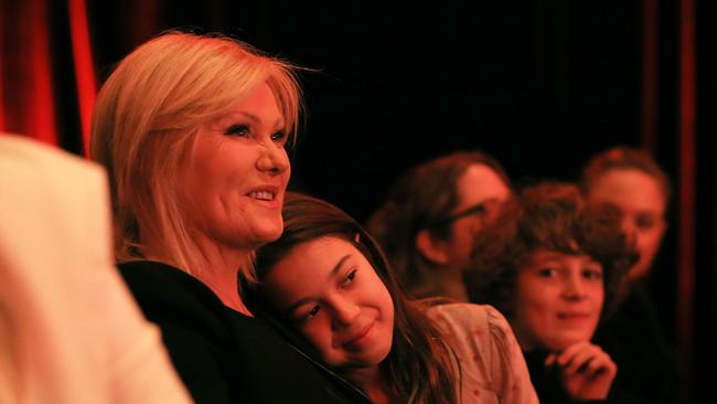 Deborra-Lee Furness and daughter Ava watch Hugh Jackman on stage in 2015. Picture: Toby Zerna