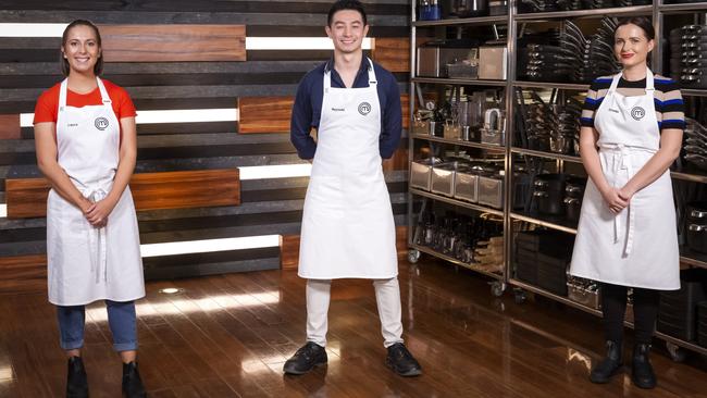 MasterChef Season 12 finalists Laura Sharrad, Reynold Poernomo, Emelia Jackson Picture: Channel 10