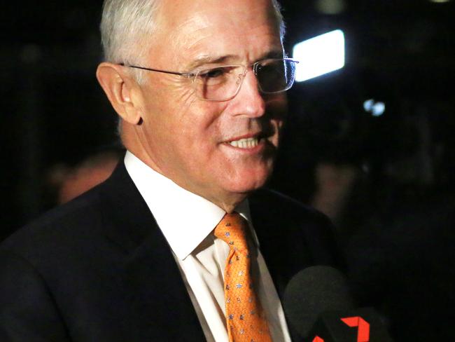 Seven News Chloe Bailey pictured interviewing Prime Minister Malcolm Turnbull at the Go West Awards Night held at the Bankstown Sports Club in Bankstown. Picture: Christian Gilles