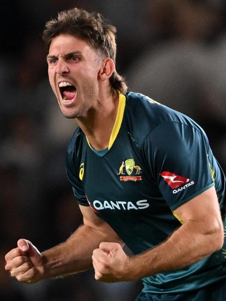 Mitch Marsh gets in on the act with a wicket. Picture: Hannah Peters/Getty Images