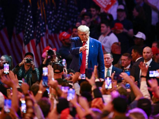 Former US President and Republican presidential candidate Donald Trump leaves a campaign rally at Madison Square Garden in New York. Picture: AFP