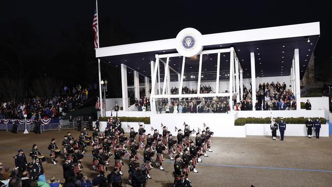 Nassau County Firefighters Pipes & Drums from East Meadow, New York march during the 58th Presidential Inauguration parade. Picture: AP
