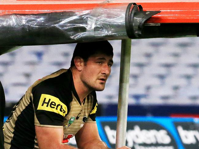 Sam McKendry of the Panthers, injured during the Wests Tigers v Penrith Panthers NRL round17 game at ANZ Stadium, Sydney Olympic Park. pic Mark Evans
