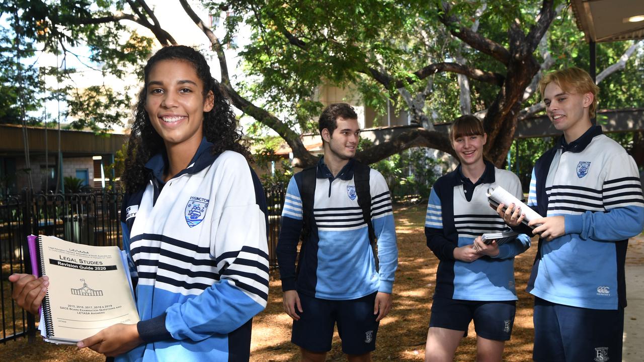 Year 12 exam preview with the school captains of Essington Sebastian Lodge, Frances Cruichank, April Rummery Lamb [front], and Liam Carpenter. Picture Katrina Bridgeford.