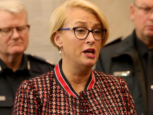 18/06/2018: Assistant Commissioner Stephen Leane, Lord Mayor Sally Capp & Victoria Police, Chief Commissioner Graham Ashton hold a joint press conference about Eurydice Dixon and women's safety, at police headquarters in Melbourne. Stuart McEvoy for The Australian.