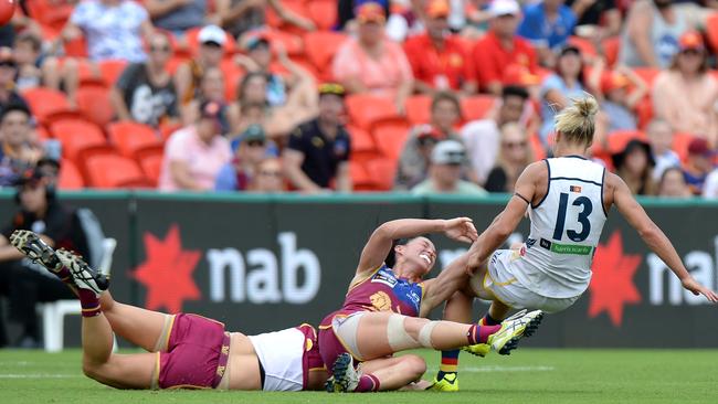 Erin Phillips kicks a goal during the Crows’ AFLW Grand Final win over the Brisbane Lions. Picture: Bradley Kanaris