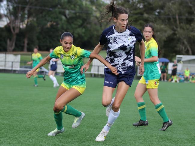 Police served the AVO on behalf of soccer play Riley Dennis (dark uniform), who was the top goal scorer in the First Grade FNSW League 1 Womens competition.