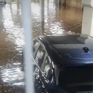 Flooding in the carpark at Kingaroy Shoppingworld. Picture: South Burnett Flood Watch