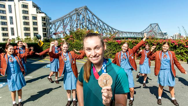 Olympic rower Caitlin Cronin visits All Hallows School in Brisbane, Thursday, August 26, 2021 - Picture: Richard Walker