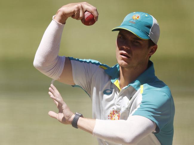 MELBOURNE, AUSTRALIA - DECEMBER 30: Mitchell Swepson of Australia in action during an Australian nets session at Melbourne Cricket Ground on December 30, 2021 in Melbourne, Australia. (Photo by Daniel Pockett/Getty Images)