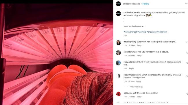 Sunbeds Australia has been lashed by followers over this Instagram post.