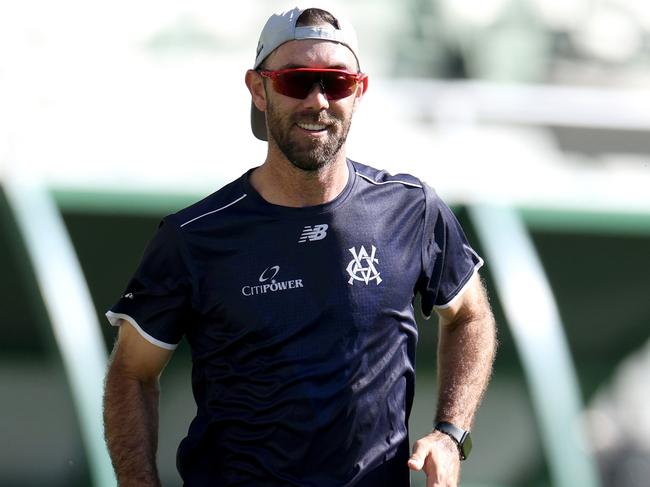 MELBOURNE, AUSTRALIA - FEBRUARY 11: Glenn Maxwell of Victoria warms up ahead of the Sheffield Shield match between Victoria and Queensland at Melbourne Cricket Ground, on February 11, 2023, in Melbourne, Australia. (Photo by Jonathan DiMaggio/Getty Images)