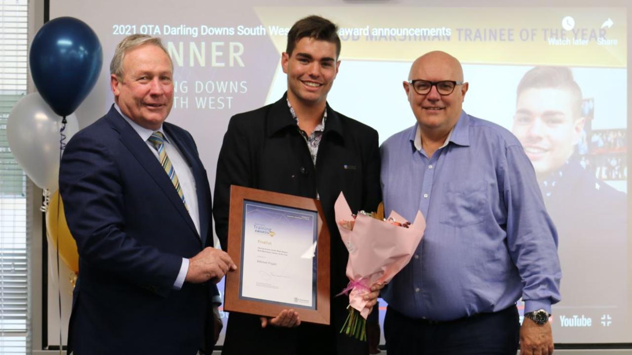 WELL DONE MITCH: Western Downs mayor Paul McVeigh with Bob Marshman Trainee of the Year Mitchell Pogan and CEO Ross Musgrove. Picture: WDRC