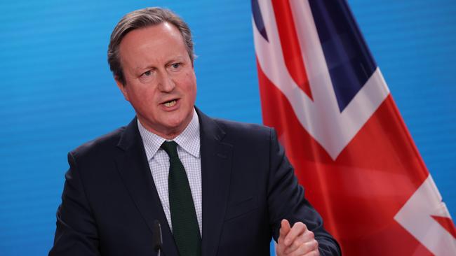 British Foreign Secretary David Cameron speaks to the media after talks in Germany.