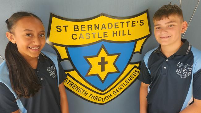 St Bernadette's Primary Castle Hill school captains for 2024 Tiffany Lavulo (left) and Oscar Barone (right). Picture: Supplied.