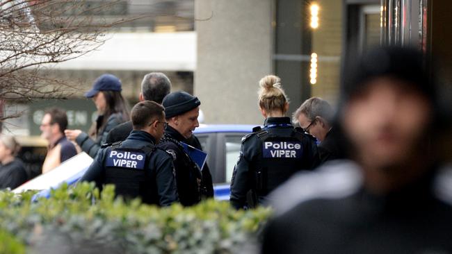 Police, including the Viper Taskforce, are investigating the fatal shooting on Almeida Crescent in South Yarra. Picture: Andrew Henshaw