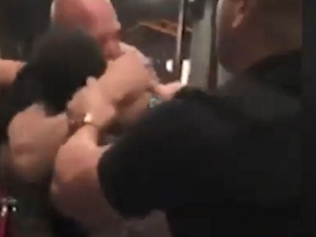 Shocking footage has emerged showing the moment a bouncer was bitten on the face during a wild brawl outside a Melbourne nightclub. Picture: 7 News