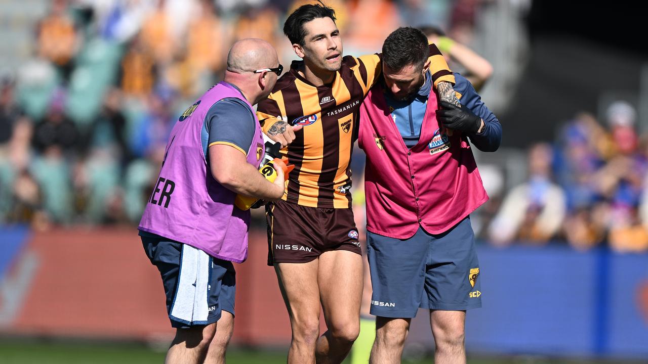 Chad Wingard injured his Achilles against the Bulldogs. Picture: Getty Images