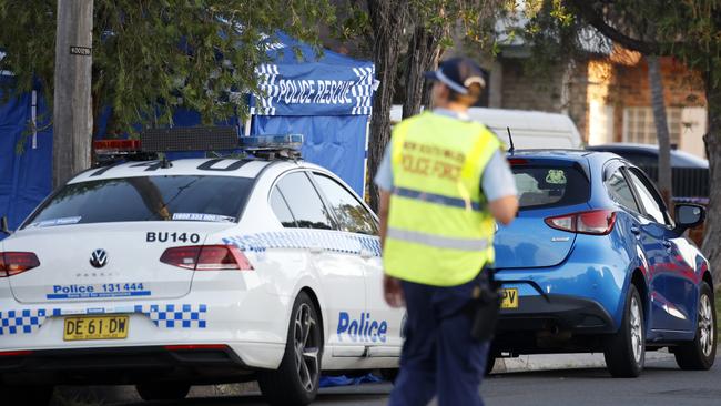 Police at the scene outside the childcare centre in Earlwood. Picture: Jonathan Ng