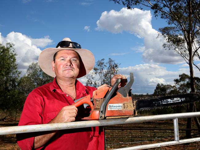 Grant Callaghan, 51, broke his wrist, eye socket and seven ribs when he fell out of Kurrajong Tree while lopping branches to feed stock. Picture: Peter Lorimer