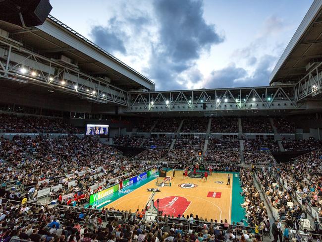A capacity crowd turned out at Hisense arena with an open roof for a match between Melbourne United and Perth Wildcats. Picture: Mark Dadswell
