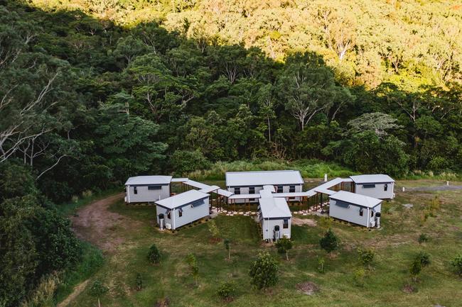 The Mount Jukes Eco Resort, built from scratch by yoga aficionado David Deakin, holds glamping tents and a half-moon shaped house that face Mt Jukes and Mr Deakin says the â€œenergyâ€ of the property has to be experienced to be understood. Picture: Contributed