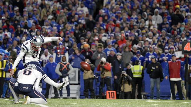 New England Patriots kicker Stephen Gostkowski could be kept busy against the tenacious Tennessee defence. Picture: AP Photo