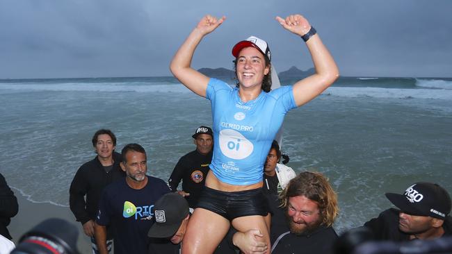 Tyler Wright after winning the Oi Rio Pro in Rio in May, one of her three wins this season.