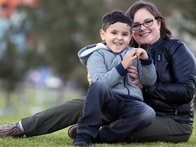 Sebastian Bargo with his mum Dasha. Sebastian travelled to the USA to receive lifesaving treatment for his leukaemia. Picture: Sam Ruttyn