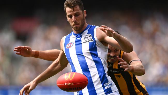 Tristan Xerri has become the Kangaroos’ No.1 ruckman this year. Picture: Getty Images