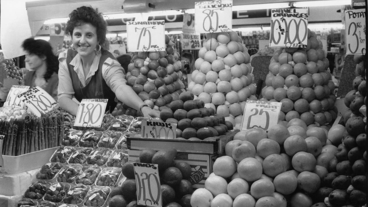 Penelope Spartaltalis, sales assistant at Nick’s Fruit and Veg stall, 1990.