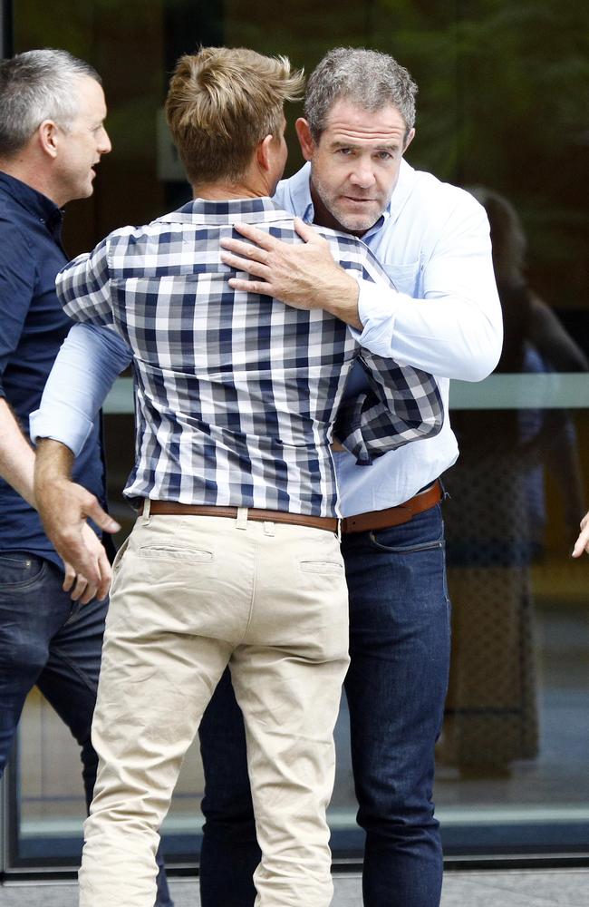 Luke Joseph Meldon, right, leaves the Brisbane Supreme Court where he pleaded guilty to drug trafficking. Picture: NCA NewsWire/Tertius Pickard