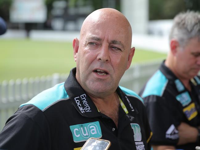 Former Australian coach Darren Lehmann after being appointed new coach of Brisbane Heat. Picture: Mark Cranitch